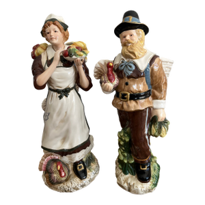 Americana Arts & Crafts Rustic Majolica Pilgrim Figurines