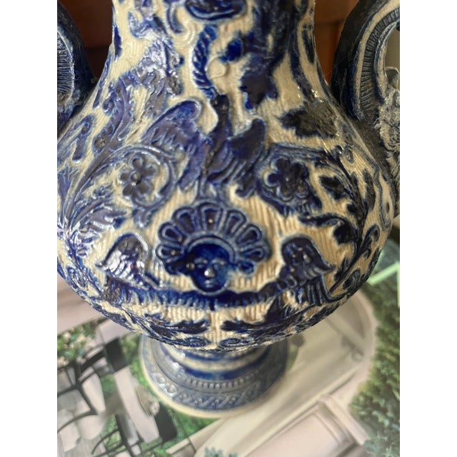 Late 19th Century Blue and White German Pottery Vase For Sale - Image 4 of 9