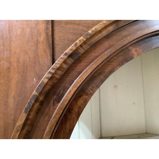 Antique Corner Cabinet Burled Wood Painted Interior 2 Pce Fluted Column Arched For Sale In Philadelphia - Image 6 of 13
