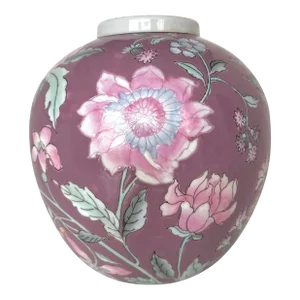 Vintage Chinoiserie Japonisme Floral Vase Blush Pink
