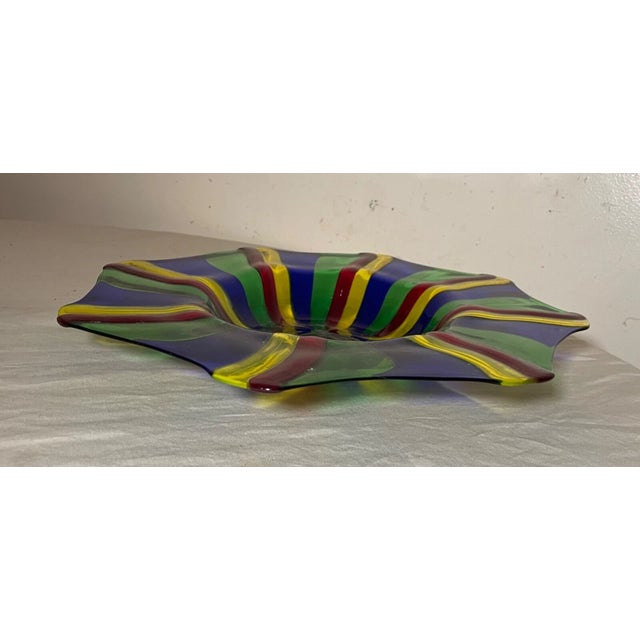Vintage Italian Oggetti Hand Blown Fused Glass Center Piece Bowl Sculpture Art For Sale - Image 4 of 9