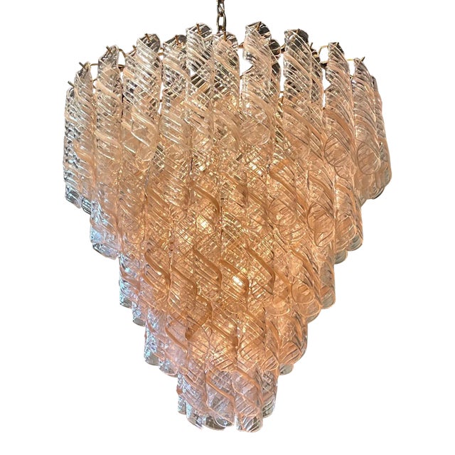 Vintage Spiral Blush Colored Murano Glass Chandelier For Sale