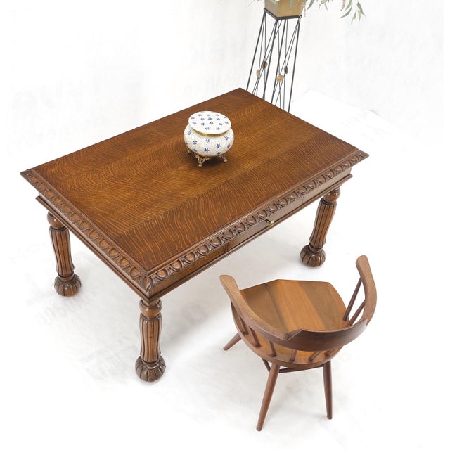 Heavy Fluted Carved Oak Legs 1 Drawer Arts & Crafts Desk Writing Table Clean! For Sale - Image 17 of 17