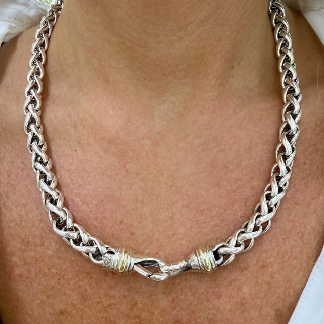 Silver Unisex David Yurman Classic Wheat 8mm Silver & 14k Yellow Gold Chain Necklace For Sale - Image 8 of 8