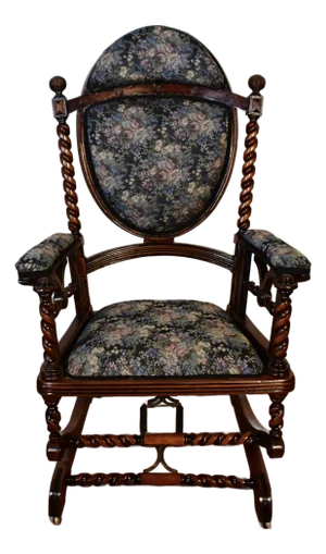 1870 Antique George Hunzinger Barley Twist Mahogany Rocking Chair New Upholstery