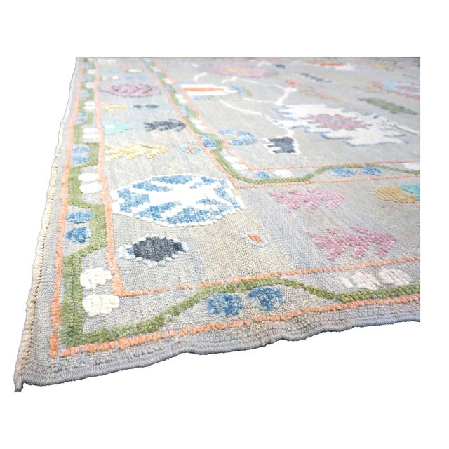 21st Century Turkish Oushak Wool 9x12 Gray, Ivory, Orange & Green Handmade Area Rug #1144212 For Sale - Image 11 of 13