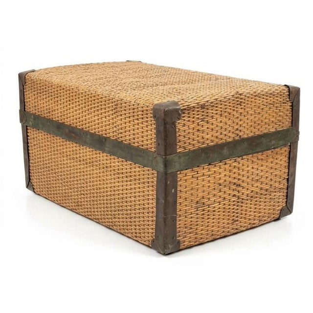 Asian Woven Domed Travel Trunk/Luggage Suitcase For Sale - Image 3 of 5
