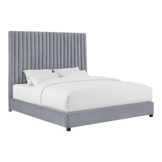 Arabelle Grey Velvet Queen Bed For Sale