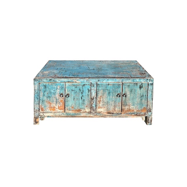 2000 - 2009 Distressed Aqua Turquoise Blue Small Low Tv Stand Console Cabinet For Sale - Image 5 of 5