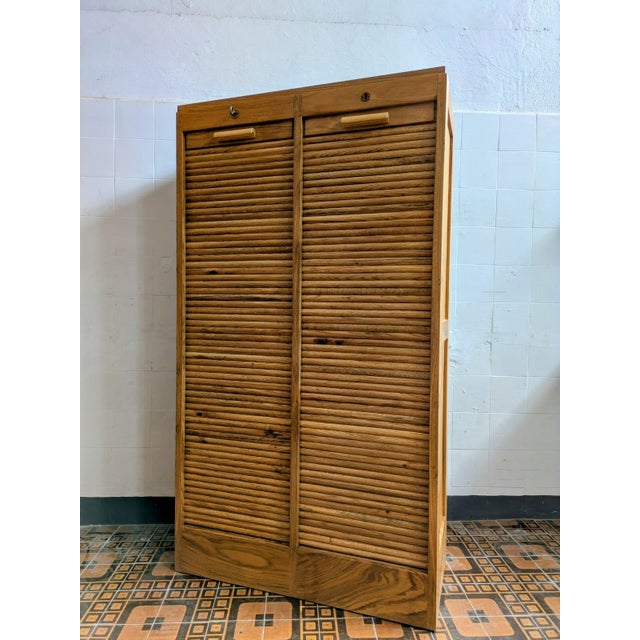 Double Archive Cabinet with Door Shutter in Oak, France, 1930s For Sale - Image 15 of 15