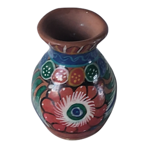 Hand-Painted Miniature Mexican Terra Cotta Vase With Floral Design