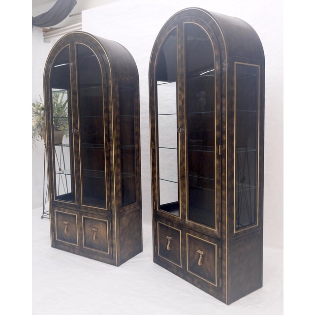 Mastercraft Pair of Burl Wood Dark Olive Green Dome Shape Vitrine Cabinets Mastercraft MINT For Sale - Image 4 of 18
