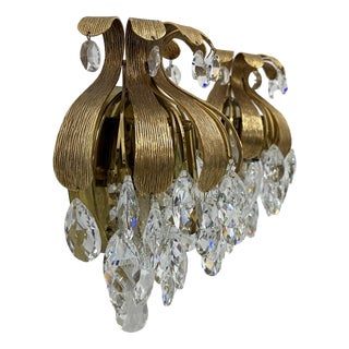Brass and Crystal Pineapple Wall Lamps by Ernst Palme for Palwa, Germany, 1960s, Set of 2 For Sale