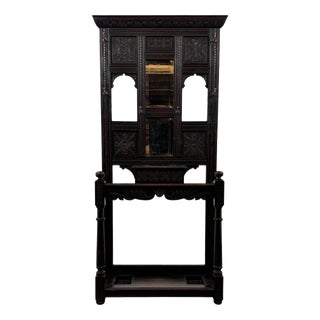 19th Century Antique English Victorian Carved Oak Hall Stand with Mirror For Sale
