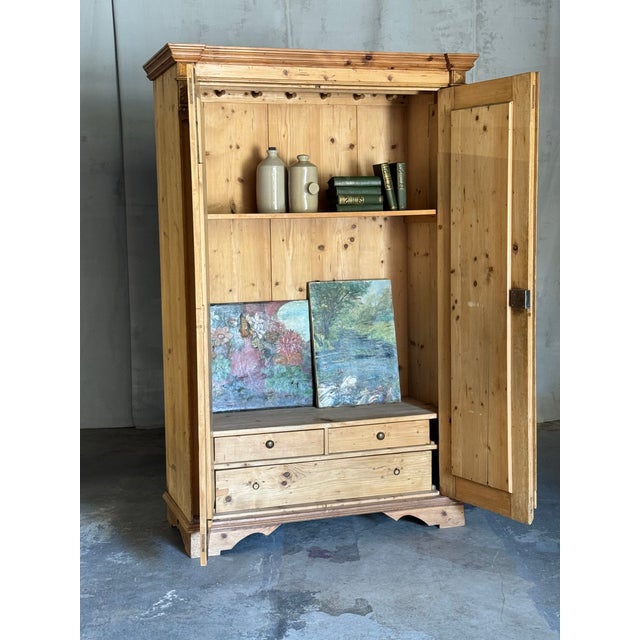 Mid 19th Century 19th Century French Provincial Pine Armoire W/ Carved Details and Internal Drawers | Circa 1860 For Sale - Image 5 of 18