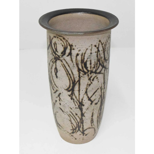 Abstract 1960s Clyde Burt Tall Ceramic Vase With Abstract Design For Sale - Image 3 of 6