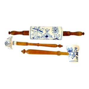 Rare — Antique 1800's Meissen Blue Onion Porcelain Kitchen Utensils, Set of 3, Germany