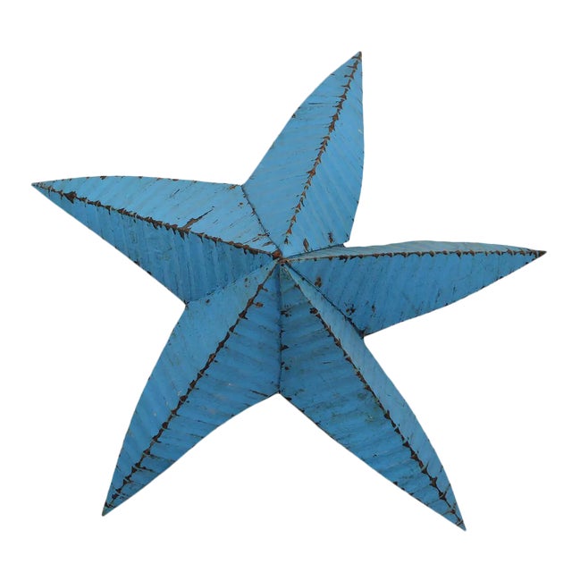 1950s Blue Rustic Oversized Metal Star For Sale