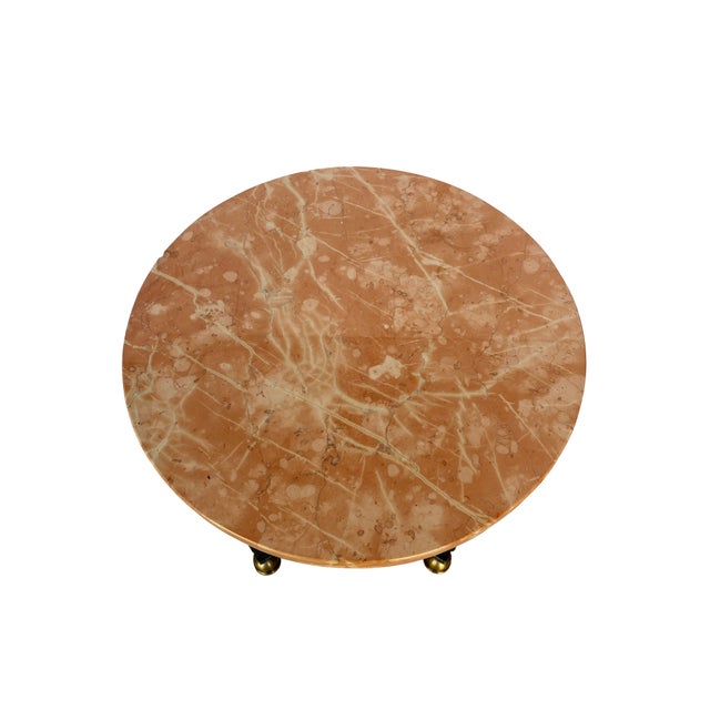 Pair of Iron and Brass Drink Tables With Polished Rojo Marble Tops For Sale In Phoenix - Image 6 of 16