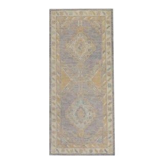 Turkish Oushak Rug Modern Purple & Gold Handwoven Rug 3' X 6'6" For Sale