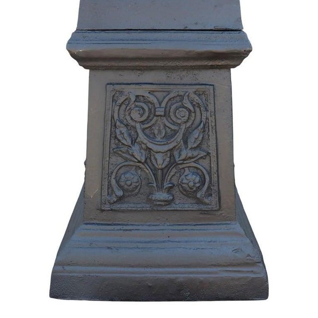 Metal Pair of Antique Cast Iron Garden Urns With Stylized Floral Bases C1900 For Sale - Image 7 of 7