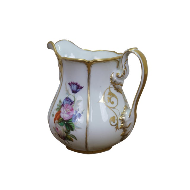 Victorian Antique 19th Century Porcelain Scrolled Gold Floral Acanthus Serving Pitcher Jug For Sale - Image 3 of 12