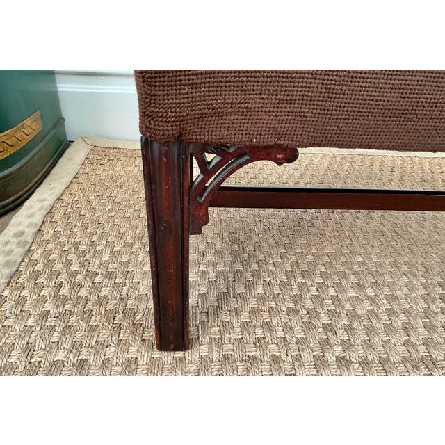 Early 20th Century Antique Mahogany Footstool Upholstered in Needlepoint For Sale In New York - Image 6 of 12