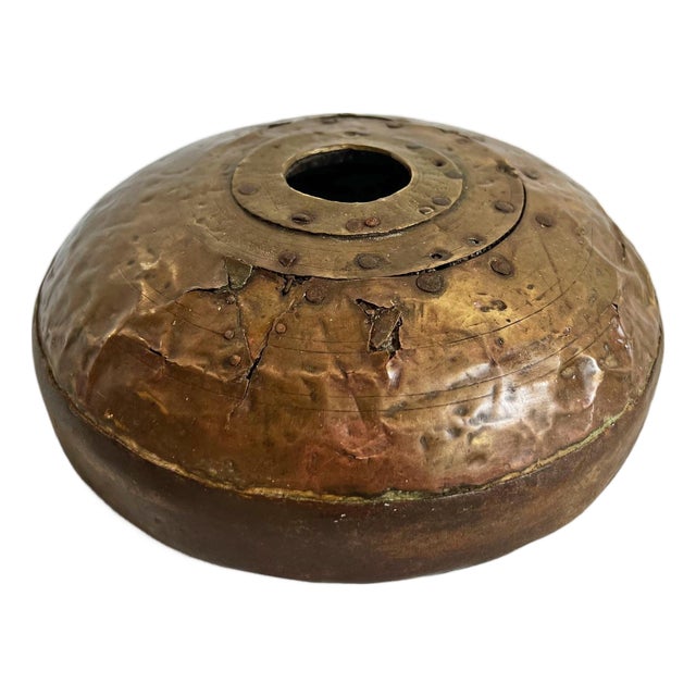 Antique India Brass & Wood Tobacco Container For Sale