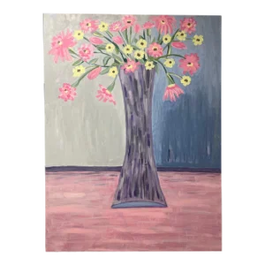 Extra Large, Folk Art, Modern Abstract Floral Still Life Acrylic Painting, Signed, Dated