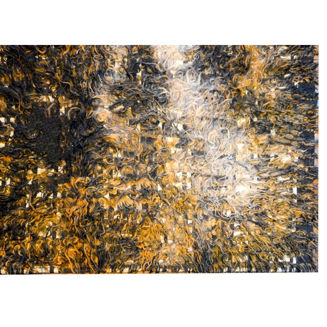 Mid-20th century Turkish Tulu rug woven with a beautiful indigo and gold vegetable over dyed shaggy wool.