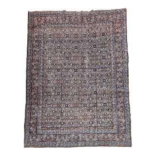 Antique Persian Tabriz, Rug, Handwoven Allover Herati Geometric Pattern, Ivory & Blue, 8’ X 12’ For Sale