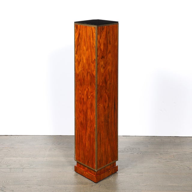 Pair of Art Deco Walnut Pedestals With Brass Detailing & Vitrolite Inset Top For Sale - Image 10 of 16