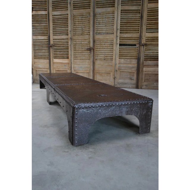 Large Coffee Table in Riveted Metal, France, 1920 For Sale - Image 11 of 14