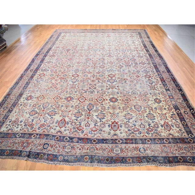 Late 19th Century Antique Persian Mahal Beige Wool Handmade Rug For Sale - Image 5 of 13