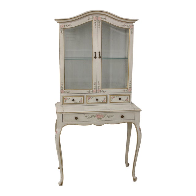 French Floral Paint Decorated Lady’s Writing Secretary Desk | Chairish