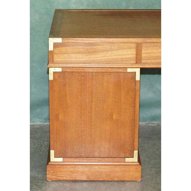 Vintage Teak & Brass Military Campaign Pedestal Desk from Harrods Kennedy For Sale - Image 10 of 16