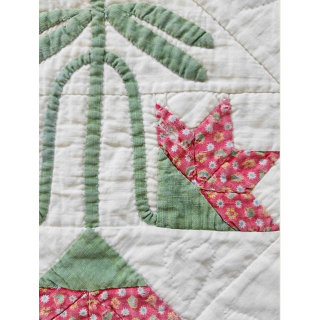 Late 19th Century Antique Hand Appliquéd Floral Quilt C. 1880–1920 | Folk Art Tulip Pattern For Sale - Image 5 of 7