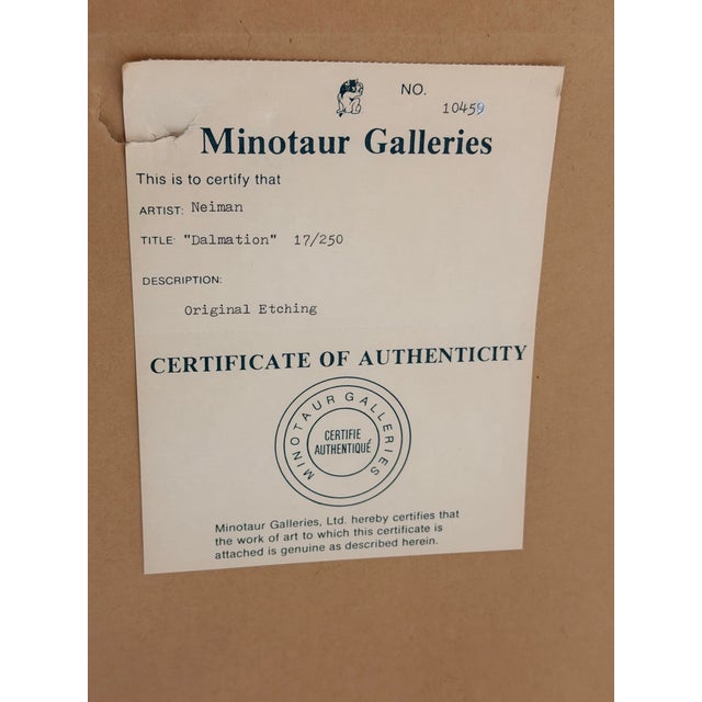 Leroy Neiman Late 20th Century LeRoy Neiman Dalmatian Original Signed Etching in Silver Frame For Sale - Image 4 of 4