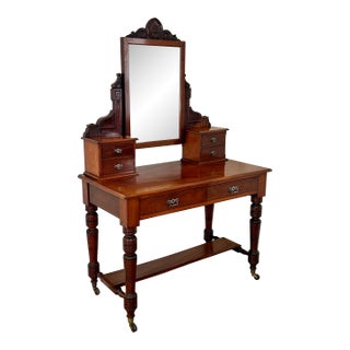 Antique American Vanity Dressing Table Desk With Mirror For Sale