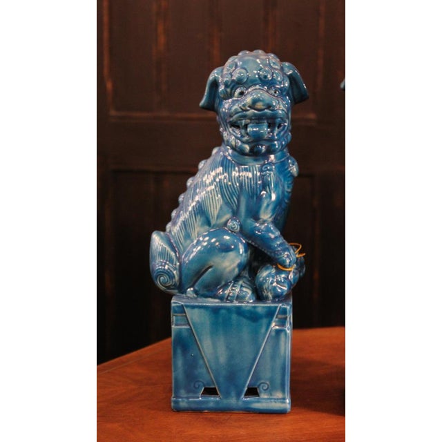 1970s Foo Dog-Shaped Bookends in Turquoise Glazed Ceramic, 1970s, Set of 2 For Sale - Image 5 of 11