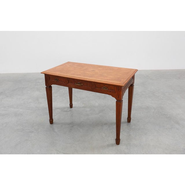 Art Deco Carved Oak Table with Copper Details, Belgium, 1920s For Sale - Image 9 of 13