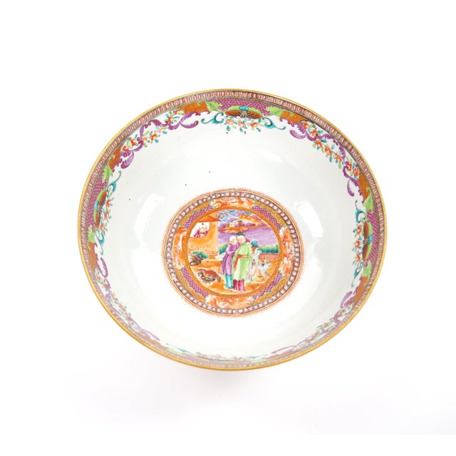 Antique 18th Century Chinese Export Porcelain Famille Rose Punch Bowl For Sale - Image 4 of 14