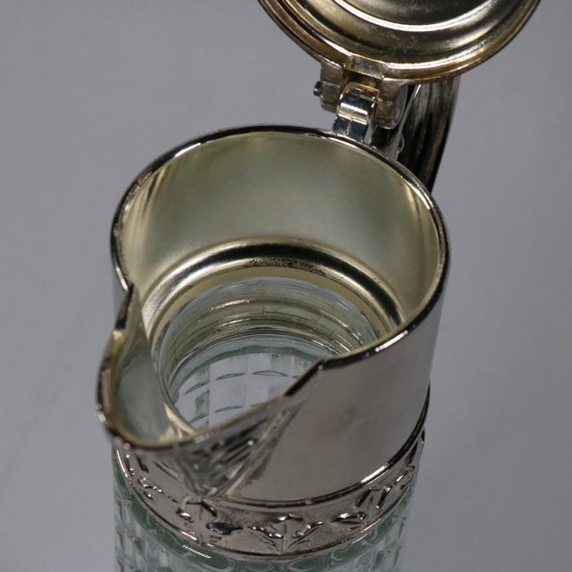 1960s Italian Silver Plate and Glass Claret Pitcher With Lid For Sale - Image 11 of 13
