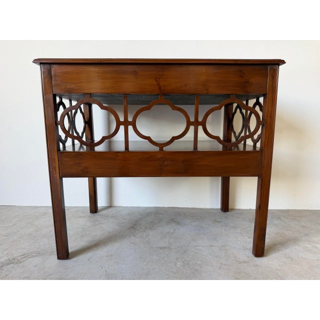 Brown 1970s Hollywood Regency Chinoiserie Burl Wood Two-Tier Nightstand / End Table For Sale - Image 8 of 12