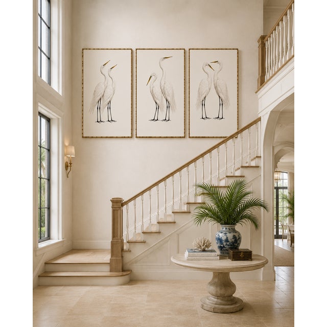 Paper Crane Studies 1 - 3, Neutral Coastal Bird Art Triptych, 40" X 60" For Sale - Image 7 of 12