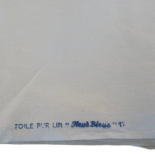 Antique French Embroidered Wedding Trousseau Linen Sheet from Fleur Bleue and Pillowcases from Linvosges, 1940, Set of 3 For Sale - Image 4 of 11
