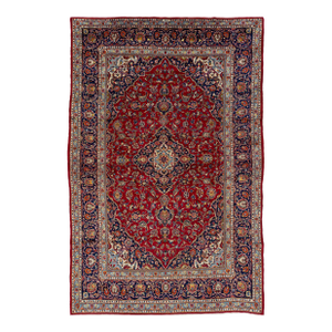 Vintage Persian Kashan Medallion Wool Rug in Red
