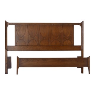 Mid Century Broyhill Brasilia Walnut Headboard & Footboard Queen Size For Sale