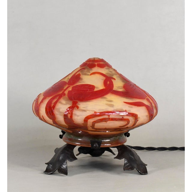 Metal French Art Deco Cameo Night Lamp by Le Verre Francais Schneider - 1920s France For Sale - Image 7 of 13