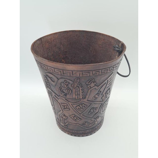 1970s Vintage Aztec Leather Basket from Imprex, West Germany, 1970s For Sale - Image 5 of 9